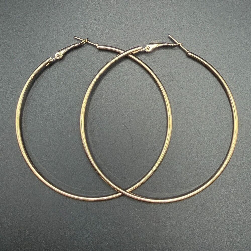 Gold Tone Stainless Steel Large Hoop Earrings Big Round Fashion Jewelry